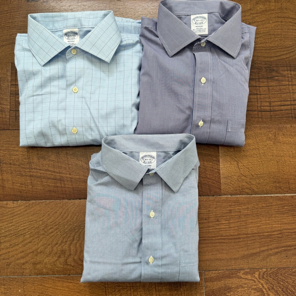 Lot x 3 Brooks Brothers Dress Shirts Mens 16.5 33 Blue Regent Fit Non-Iron